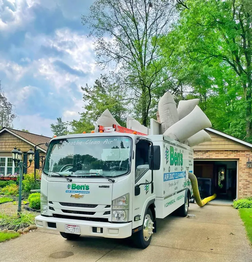 The Ben's Air Duct Cleaning box truck parked in a customer's driveway in Northeast Ohio