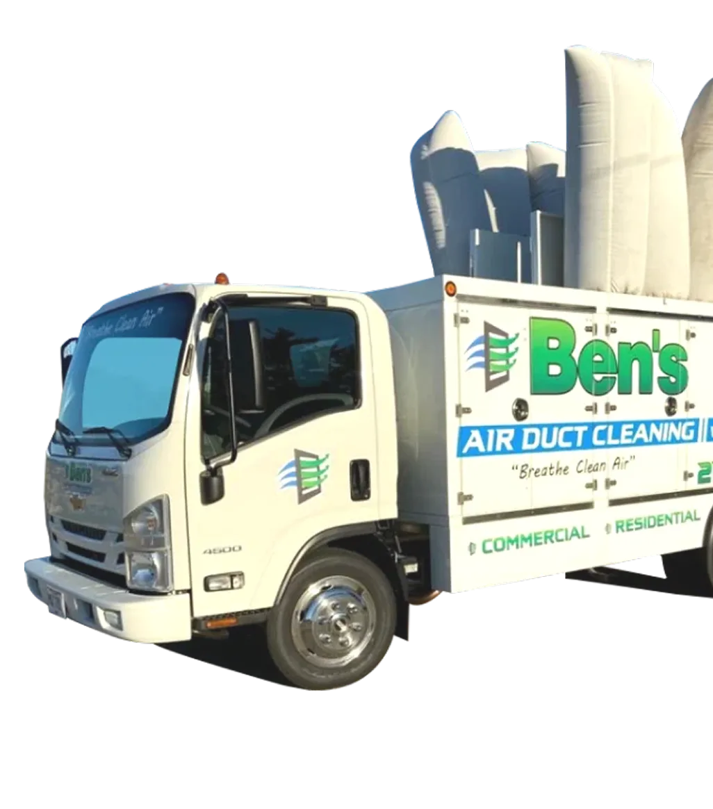 The Ben's Air Duct Cleaning box truck with its giant rooftop air duct display